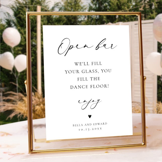 Minimalist Wedding Open Bar Table Sign Poster (Von Creator hochgeladen)