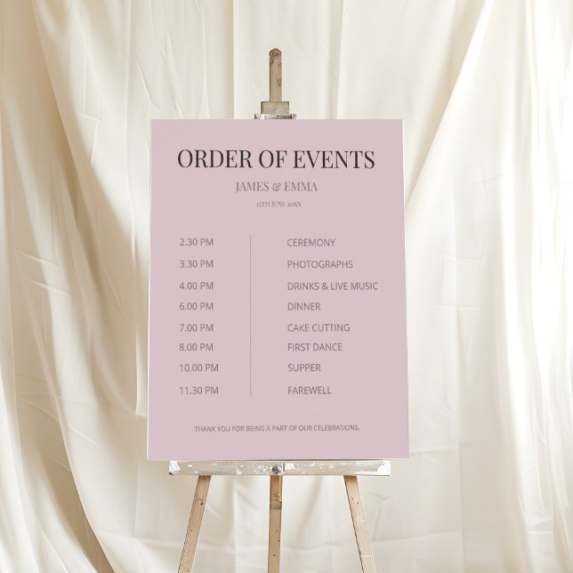 Minimalist Wedding Order of Events Dusky Rose Poster (Von Creator hochgeladen)
