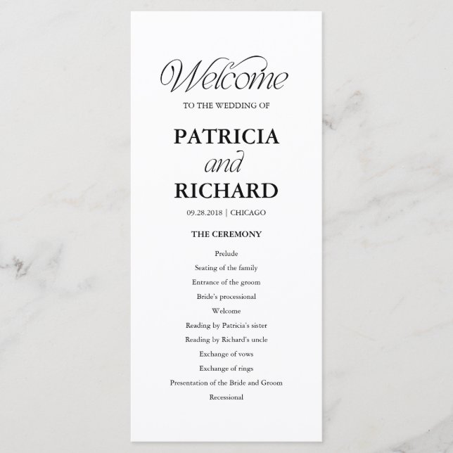 Minimalist Wedding Order of Service Program Programm (Vorderseite)