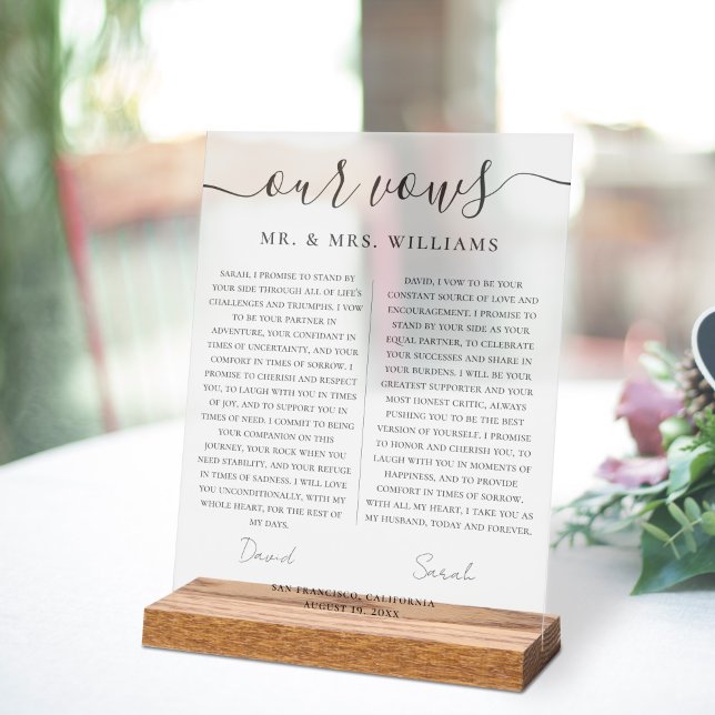 Minimalist Wedding Our Vows with Elegant Script Acrylschild (Von Creator hochgeladen)