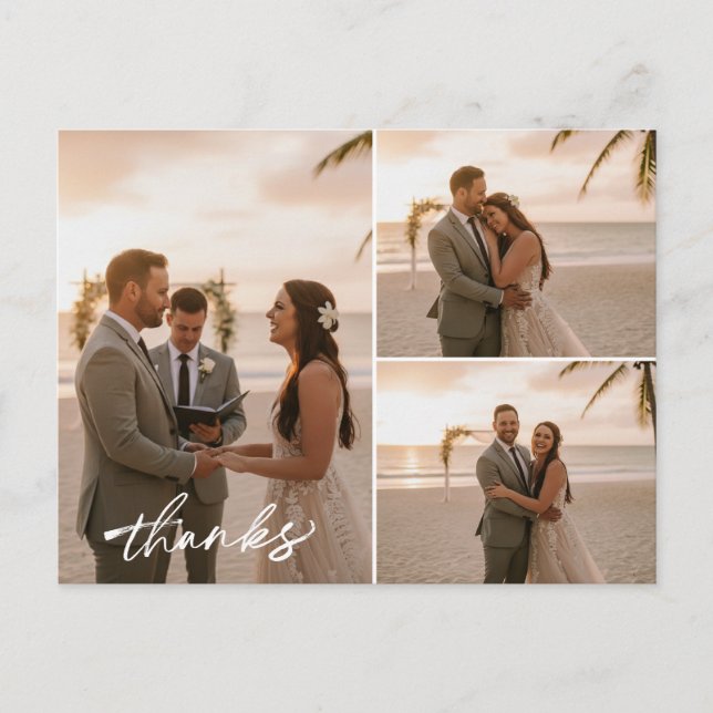 Minimalist Wedding Photo Collage Thank You Card Postkarte (Vorderseite)
