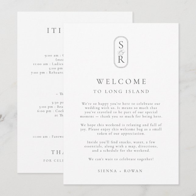 Minimalist Wedding Program Card with Monogram Dankeskarte (Vorne/Hinten)