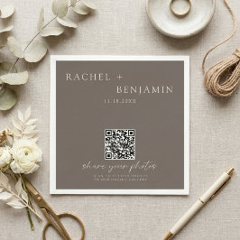 Minimalist Wedding QR Share Photos Taupe Serviette