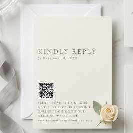 Minimalist Wedding Reply Online QR Code Taupe RSVP Karte