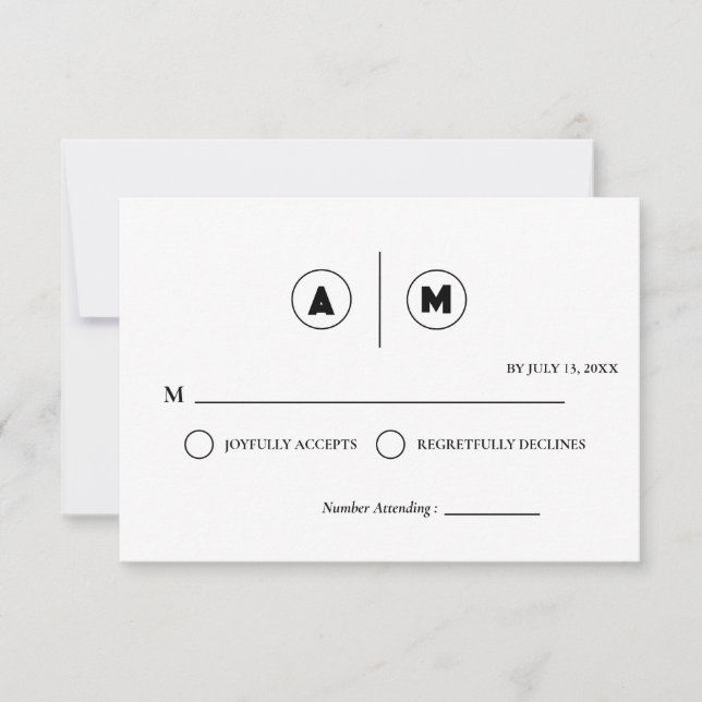 Minimalist Wedding RSVP Card | Simple Black &White Einladung (Vorderseite)