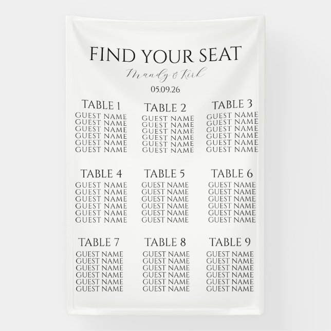 Minimalist Wedding Seating Chart | Custom Modern  Banner (Vertikal)
