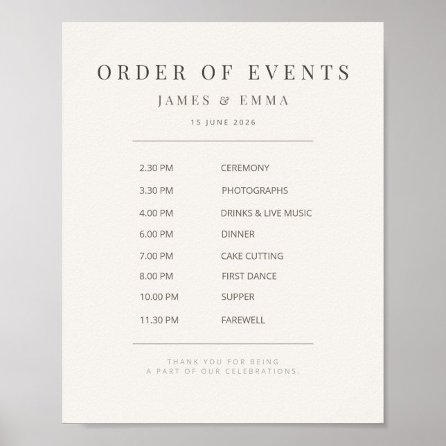 Minimalist Wedding Sign | Warm White Poster (Vorne)