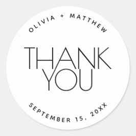 Minimalist Wedding Thank You. Black & White Simple Runder Aufkleber
