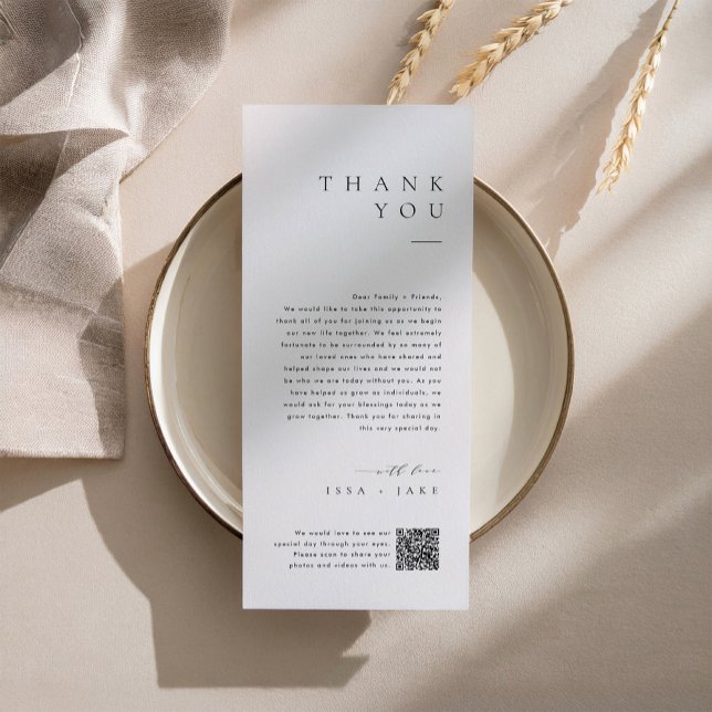Minimalist Wedding Thank You Note with QR Code Menükarte (Von Creator hochgeladen)
