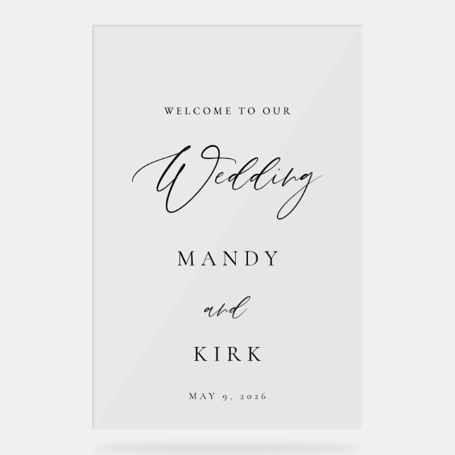 Minimalist Wedding Welcome Sign Elegant Script  Acrylschild (Vorderseite)