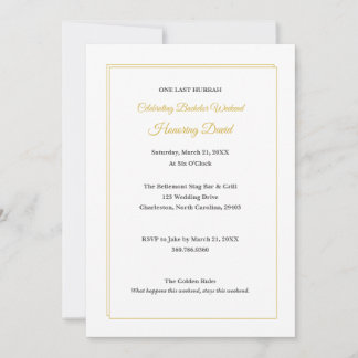 Minimalist Weiß und Gold Junggesellenabschied Einladung