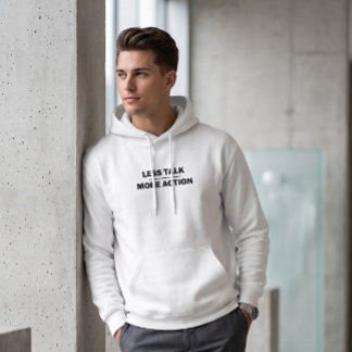 Minimalist Weiß "Weniger reden, mehr handeln" Moti Hoodie