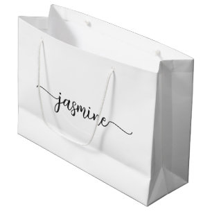 Minimalist Weißes Monogramm Weibliche Kalligrafie  Große Geschenktüte