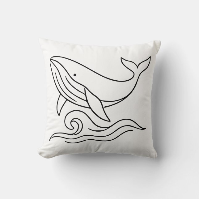 Minimalist Whale Line Art – Ocean Animal  Kissen (Vorderseite)