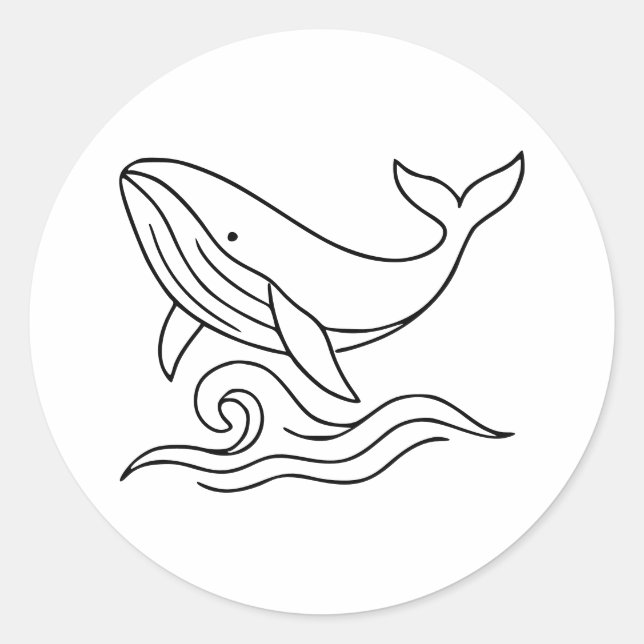 Minimalist Whale Line Art – Ocean Animal  Runder Aufkleber (Vorderseite)