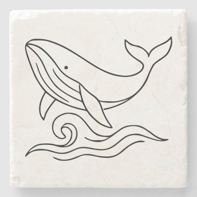 Minimalist Whale Line Art – Ocean Animal  Steinuntersetzer (Vorderseite)