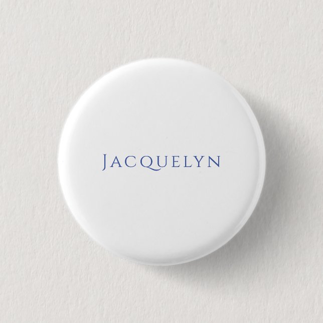 Minimalist White Blue Plain Elegant Modern Name Button (Vorderseite)