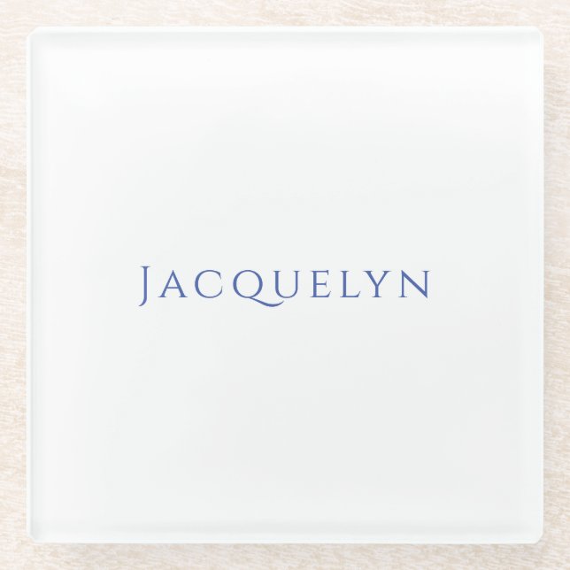 Minimalist White Blue Plain Elegant Modern Name Glasuntersetzer (Vorderseite)