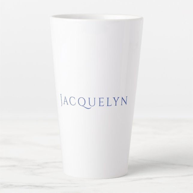 Minimalist White Blue Plain Elegant Modern Name Milchtasse (Vorderseite)