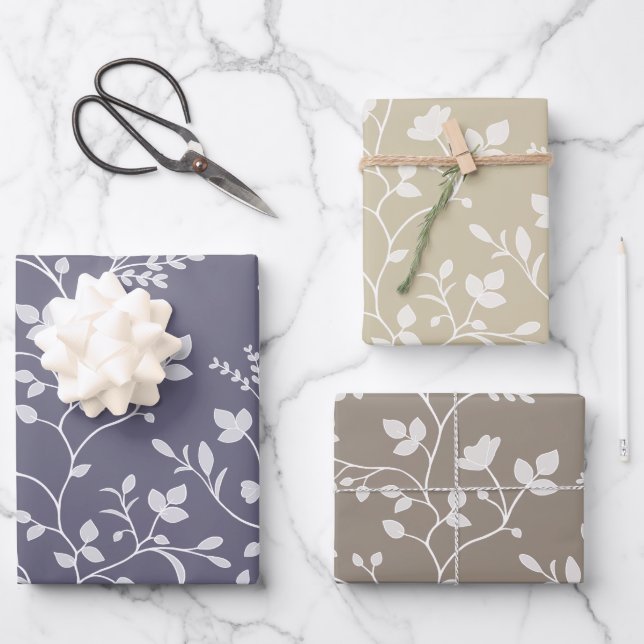 Minimalist White Botanical Floral Silhouette Gift Geschenkpapier Set (Vorderseite)