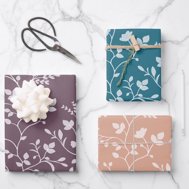 Minimalist White Botanical Floral Silhouette Gift Geschenkpapier Set (Vorderseite)
