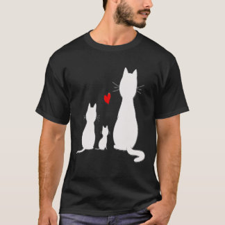Minimalist White Cat Family with Red Heart Art T-S T-Shirt