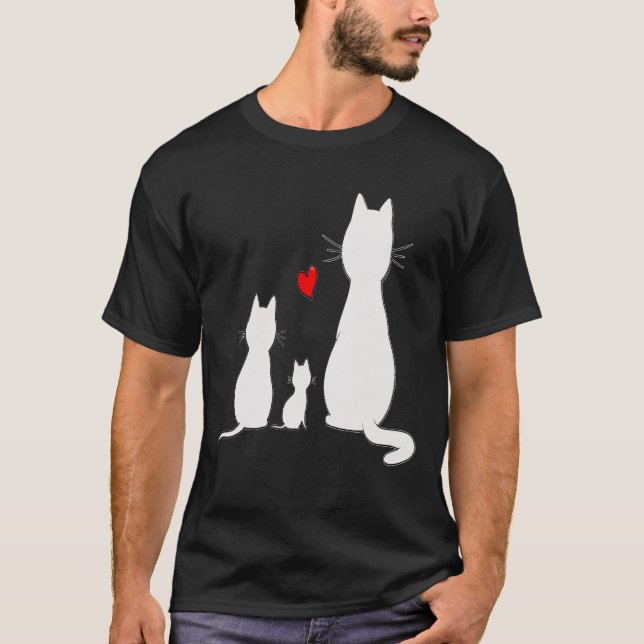 Minimalist White Cat Family with Red Heart Art T-S T-Shirt (Vorderseite)