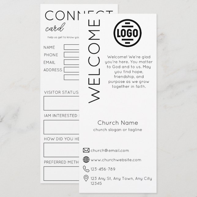 Minimalist White Church Connection Card Einladung (Vorne/Hinten)
