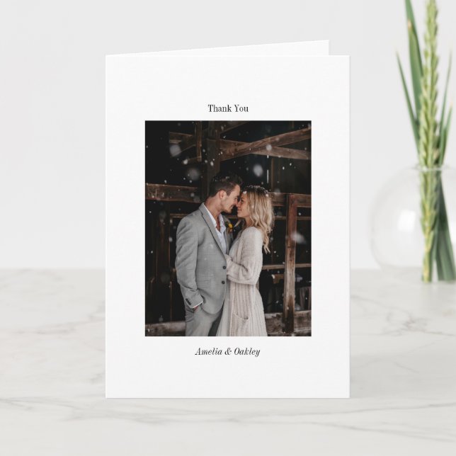 Minimalist White Elegant Wedding Custom Photo Dankeskarte (Vorderseite)