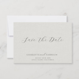 Minimalist White Faux Linen Save The Date