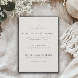 Minimalist White Faux Linen Wedding Invitation Einladung