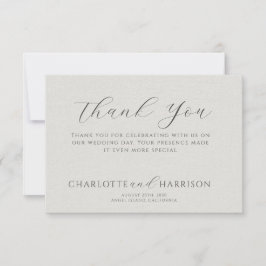 Minimalist White Faux Linen Wedding Thank You Mitteilungskarte