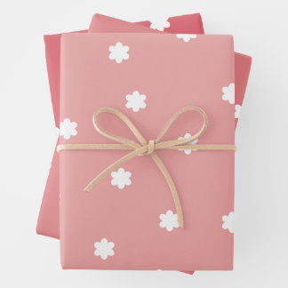 Minimalist White Flowers on Three Red Tones Geschenkpapier Set