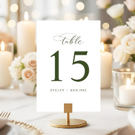 Minimalist White Green Wedding Table Number Cards Tischnummer