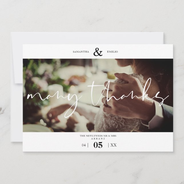 Minimalist White Many Thanks Photo Couple Wedding (Vorderseite)