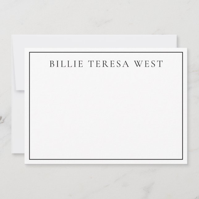 Minimalist White | Modern Simple Border Monogram Mitteilungskarte (Vorderseite)