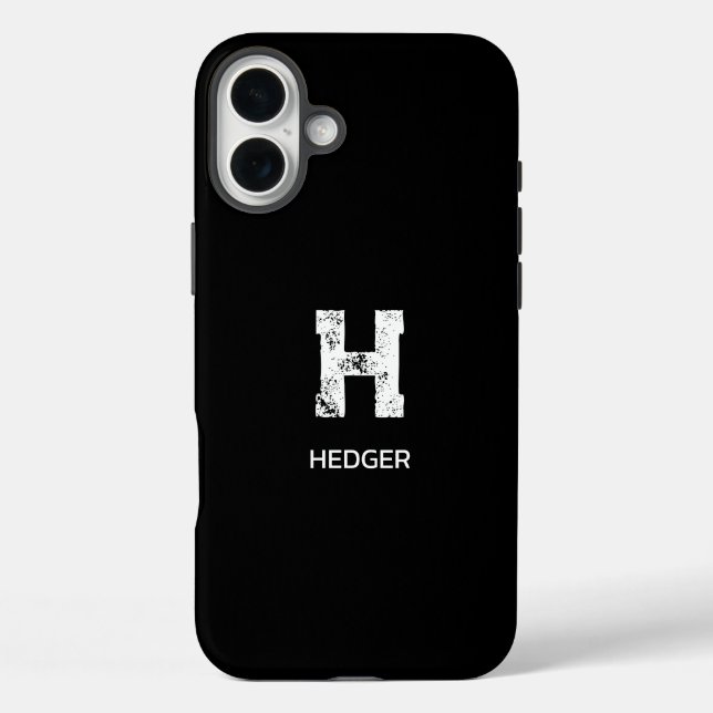 MINIMALIST WHITE ONE LETTER MONOGRAM NAME BLACK Case-Mate iPhone HÜLLE (Rückseite)