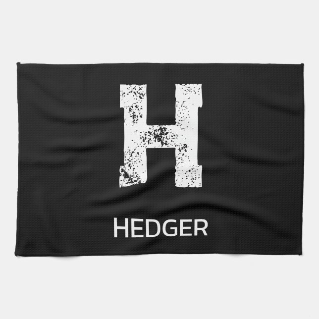 MINIMALIST WHITE ONE LETTER MONOGRAM NAME BLACK  GESCHIRRTUCH (Horizontal)