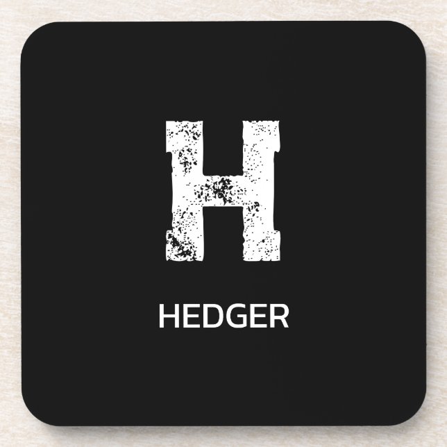 MINIMALIST WHITE ONE LETTER MONOGRAM NAME BLACK GETRÄNKEUNTERSETZER (Vorderseite)
