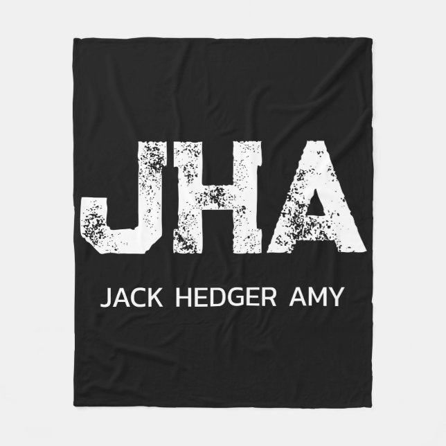 MINIMALIST WHITE THREE LETTER MONOGRAM NAME BLACK FLEECEDECKE (Vorderseite)