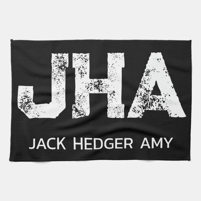 MINIMALIST WHITE THREE LETTER MONOGRAM NAME BLACK  GESCHIRRTUCH (Horizontal)