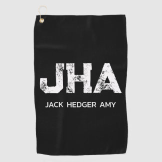 MINIMALIST WHITE THREE LETTER MONOGRAM NAME BLACK  GOLFHANDTUCH