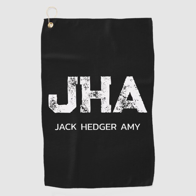 MINIMALIST WHITE THREE LETTER MONOGRAM NAME BLACK  GOLFHANDTUCH (Vorderseite)