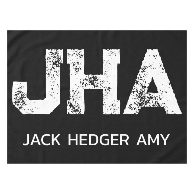 MINIMALIST WHITE THREE LETTER MONOGRAM NAME BLACK  TISCHDECKE (Vorderseite (Horizontal))