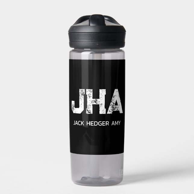 MINIMALIST WHITE THREE LETTER MONOGRAM NAME BLACK TRINKFLASCHE (Vorderseite)