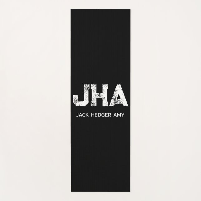 MINIMALIST WHITE THREE LETTER MONOGRAM NAME BLACK YOGAMATTE (Vorderseite)