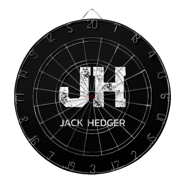 MINIMALIST WHITE TWO LETTER MONOGRAM NAME BLACK  DARTSCHEIBE (vorne)