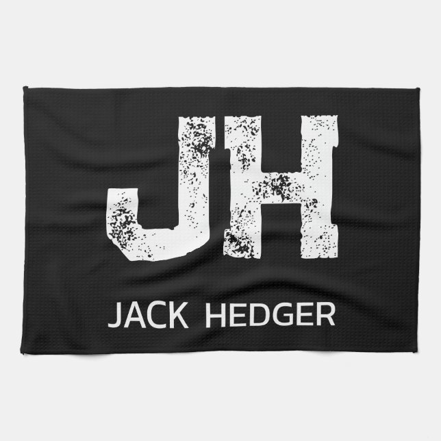 MINIMALIST WHITE TWO LETTER MONOGRAM NAME BLACK  GESCHIRRTUCH (Horizontal)