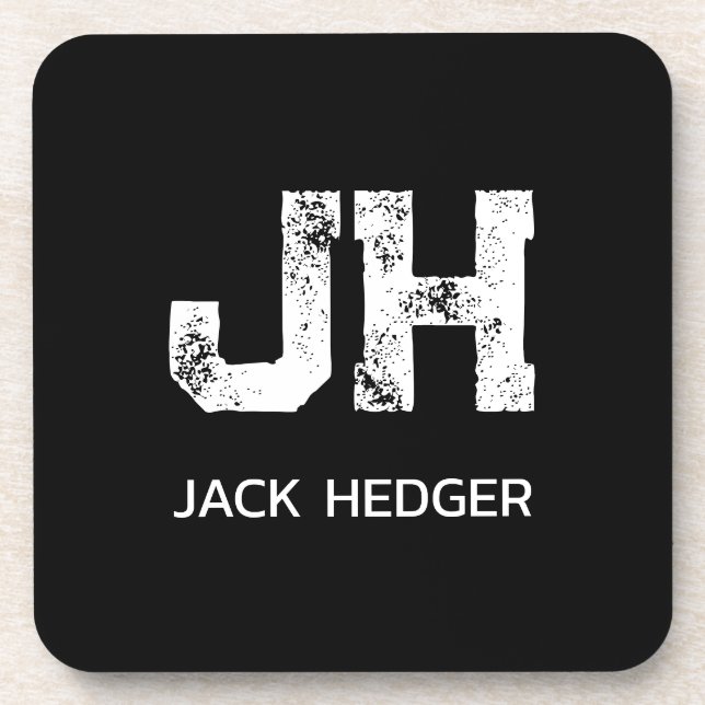 MINIMALIST WHITE TWO LETTER MONOGRAM NAME BLACK GETRÄNKEUNTERSETZER (Vorderseite)