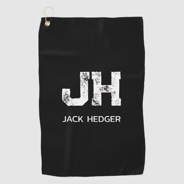 MINIMALIST WHITE TWO LETTER MONOGRAM NAME BLACK  GOLFHANDTUCH (Vorderseite)